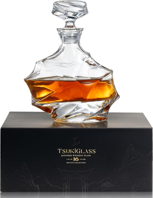 TsukiGlass Storm Japanese Crystal Whisky Decanter – 100% Ultra Clarity Lead-Free Crystal – 750ml Elegant Liquor Carafe for Whiskey, Scotch, Bourbon & Spirits