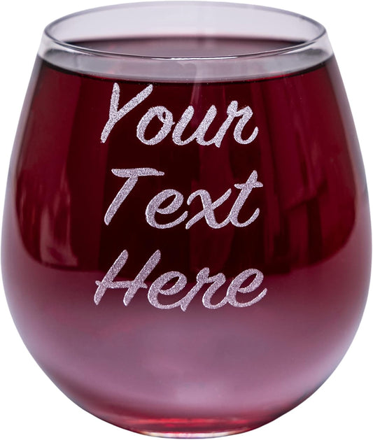 Gifts Inscribed Personalized Stemless Wine Glass – Custom Engraved Drinking Cup with Text – Laser Etched Wedding, Engagement, Anniversary, Bridal Party Gift