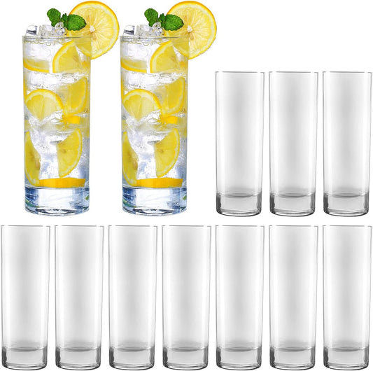 QAPPDA Glass Drinking Glasses 10 oz, Clear Highball Cocktail Glasses - Set of 12 with Heavy Base for Beverages, Juice, Cocktails