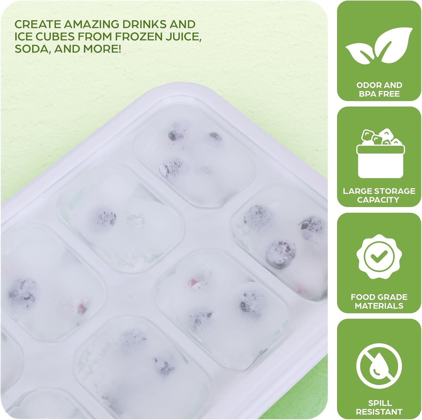 Ice Cube Tray Set – 4 Silicone Trays with Lids, Ice Bucket, Scooper & Tongs – Reusable BPA-Free Ice Maker for Freezer, Cocktails, Whiskey, Coffee, Baby Food & Kitchen Storage