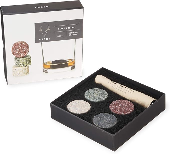 Viski 4358 Glacier Rocks Stainless Steel Ice Cubes Reusable Ice Cubes for Drinks, Whiskey, Bourbon, Scotch, Metal Ice Cubes, Cocktail Accessories Set of 4 Silver - Granite Stone