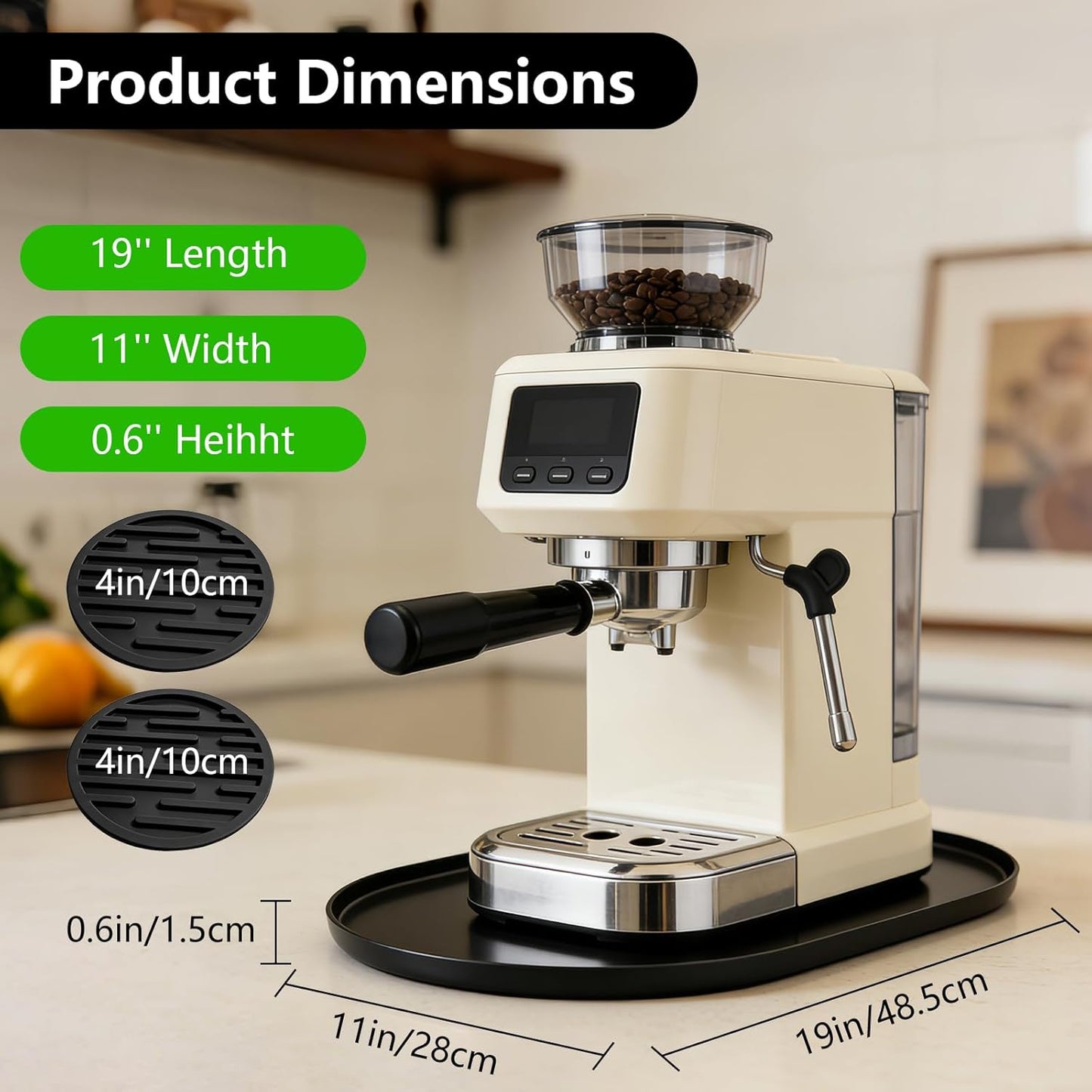 Silicone Coffee Mat with Raised Edges, 19''x11'' Bar Mat for Countertop, Leak-Proof, Heat-Resistant Coffee Maker Mat - Fit for Coffee Maker/Espresso Machine, Stand Mixer, Ice Maker, Black