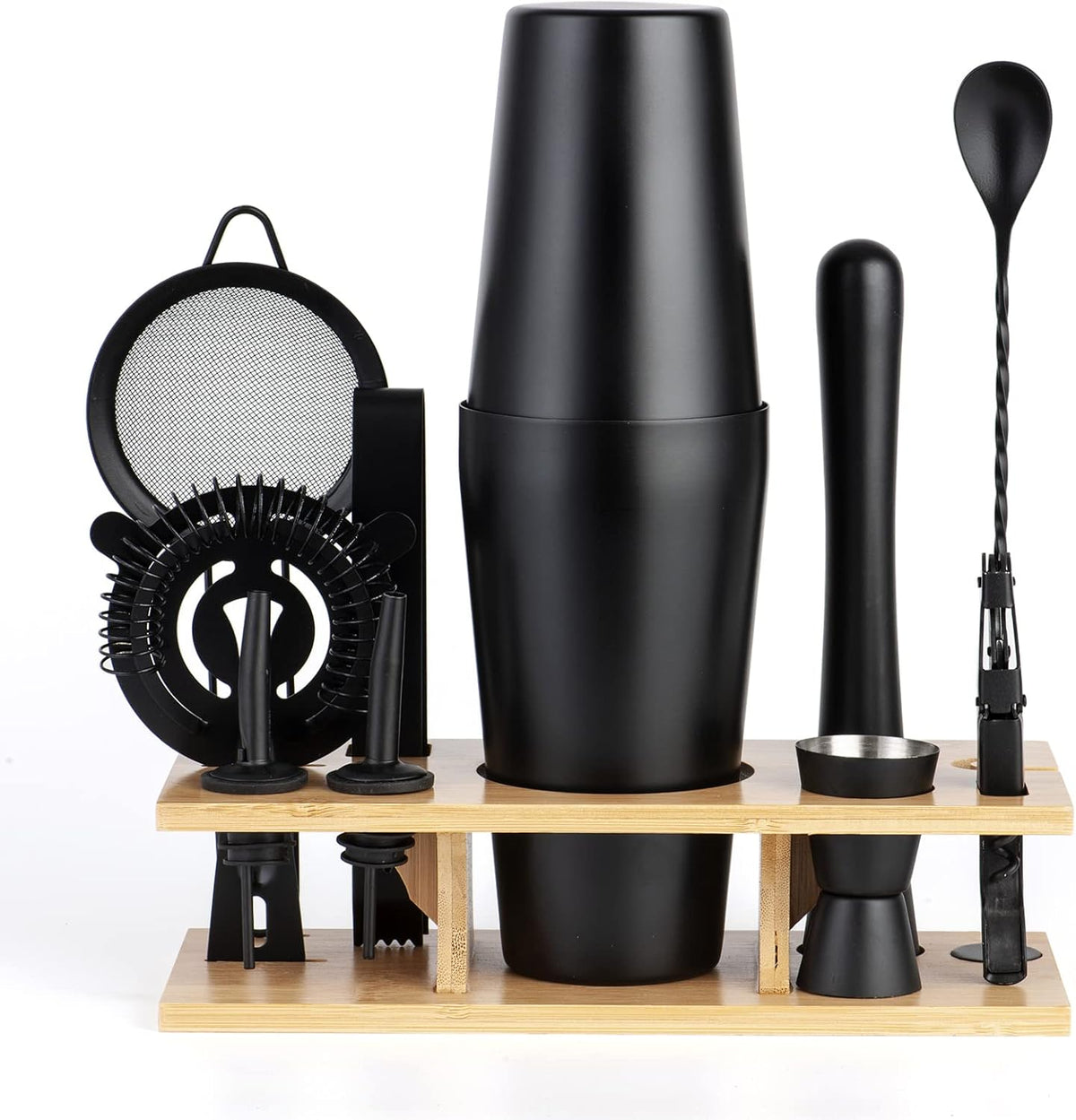 JNWINOG Shakers Bartending, 11Pcs-Cocktail Shaker Set Gold Drink Mixer with 25oz Martini Shaker,Muddler,Bar Spoon and More Professional for Home and Bartender.(Gold) - Boston-Matte Black