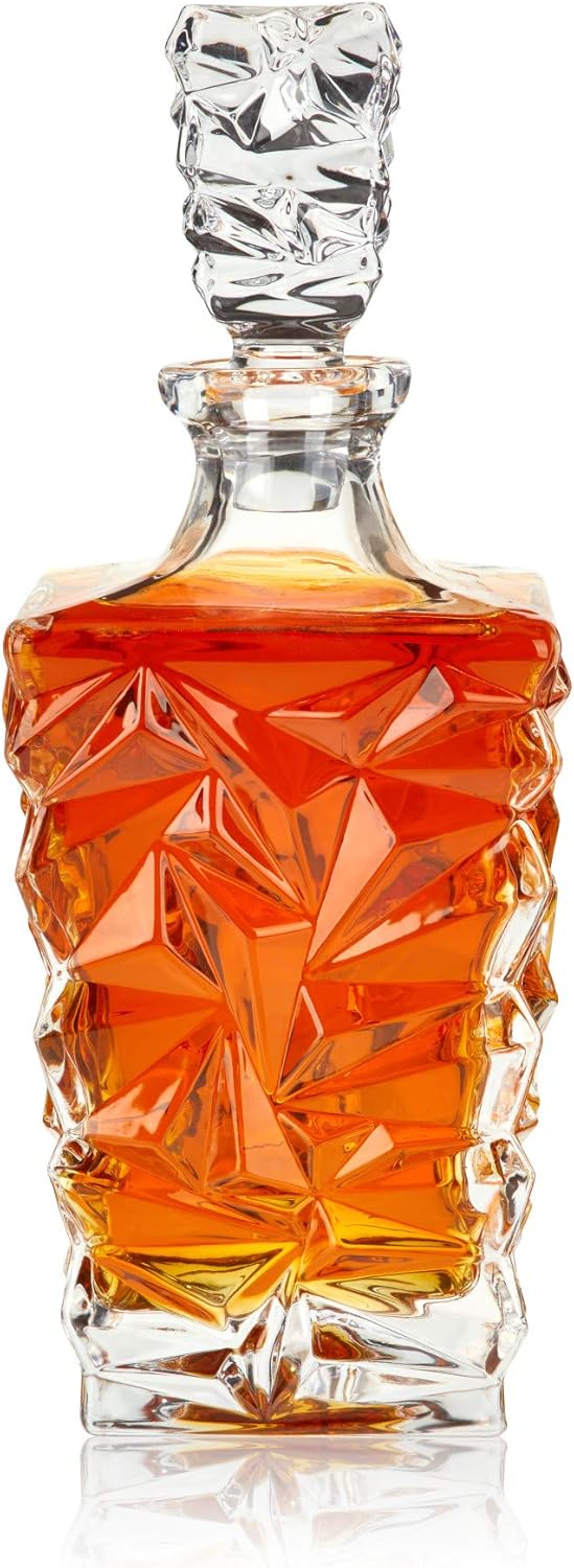 Viski Prism Whiskey Decanter with Stopper, Crystal Liquor Decanter for Bourbon, Scotch, Vodka, Spirits, Wedding Gifts, Man Cave Essentials, Elegant Home Bar Accessories, 29 oz (850 ml)