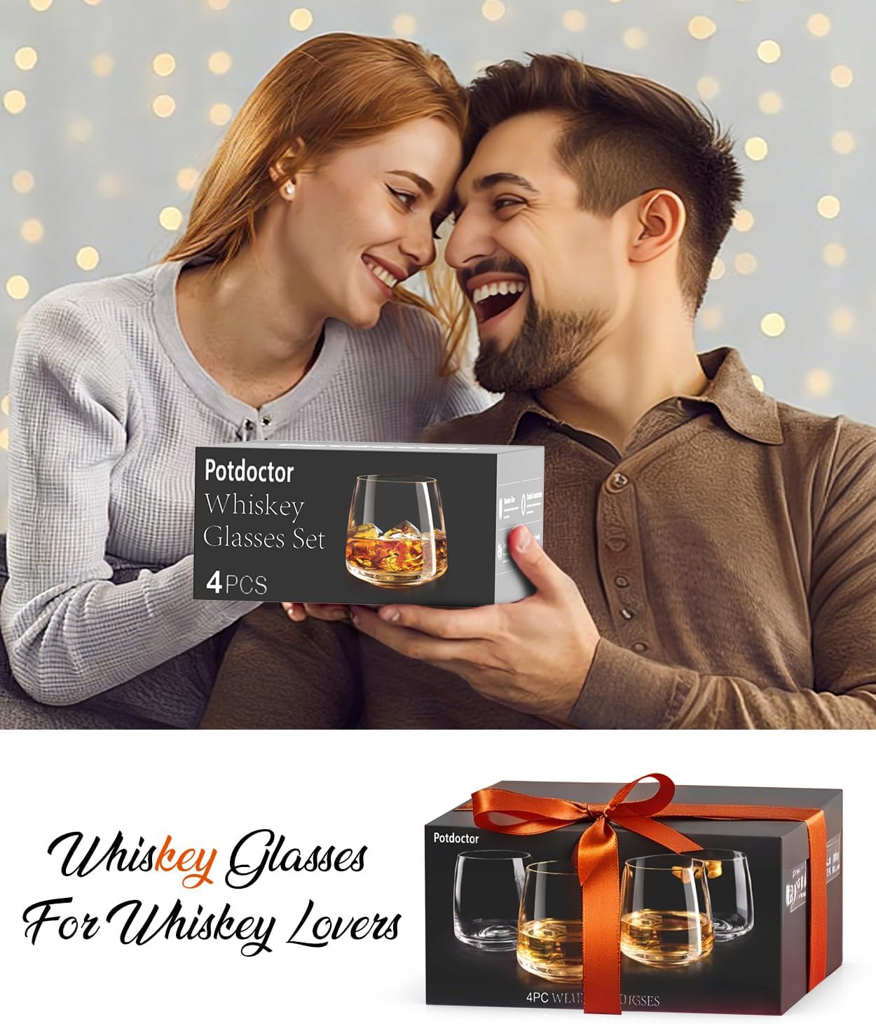 Whiskey Glasses Set of 4,13.5 Oz Crystal Old Fashioned Rocks Glasses for Bourbon Scotch Cocktails Drink Rum Cognac Vodka Liquor -Unique Gifts for Men,