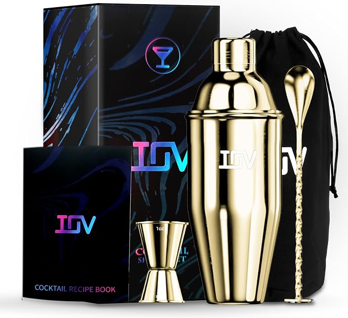 IOV Cocktail Shaker Bar Set, 24oz Martini Shaker with Built-in Strainer, Bar Tool Kit with Recipes Booklet, Professional Stainless Steel Large Bartender Drink Shaker Margarita Alcohol Mixer-Rainbow - B0DCVC3NYC