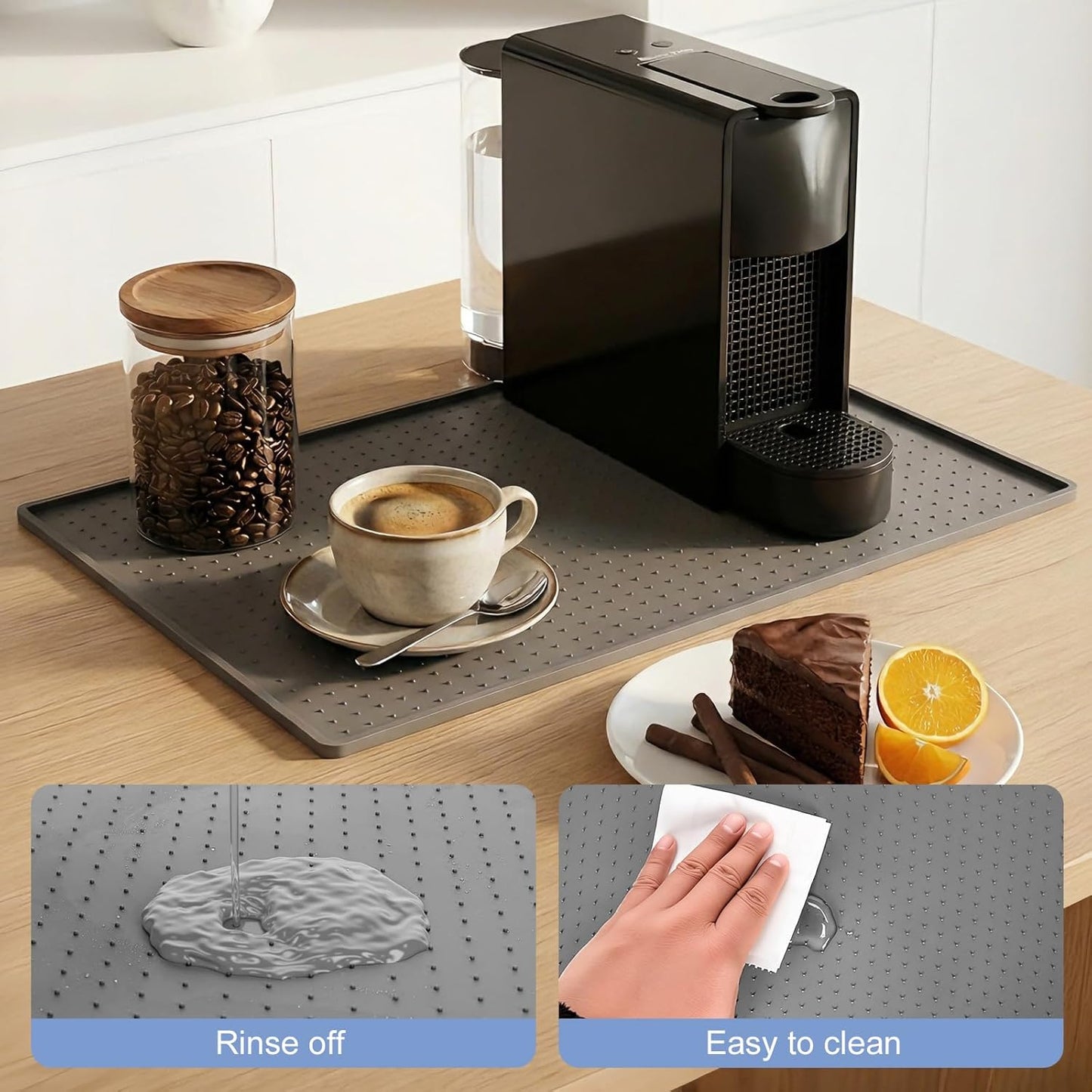 Coffee Mat Non-Slip Waterproof Silicone Bar Mat for Espresso Machine and Coffee Maker Leak-Proof Dish Drying Mats for Kitchen Counter, 11.5"X18.5", Grey