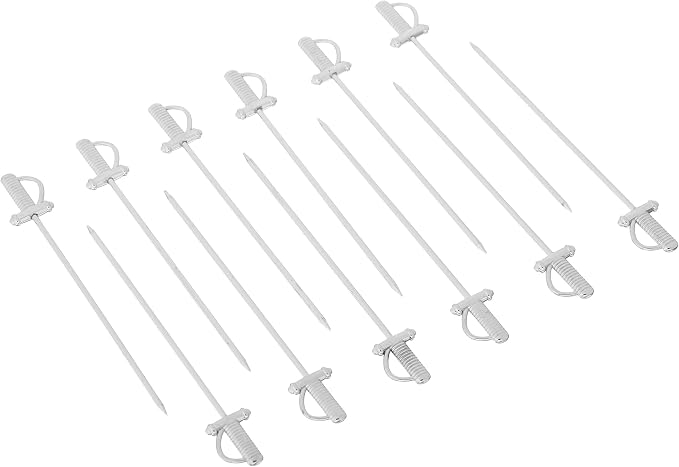 Barfly Cocktail Picks, Grooved, Gold Plated, Set 12, 4.5" - Stainless Steel Sword Top
