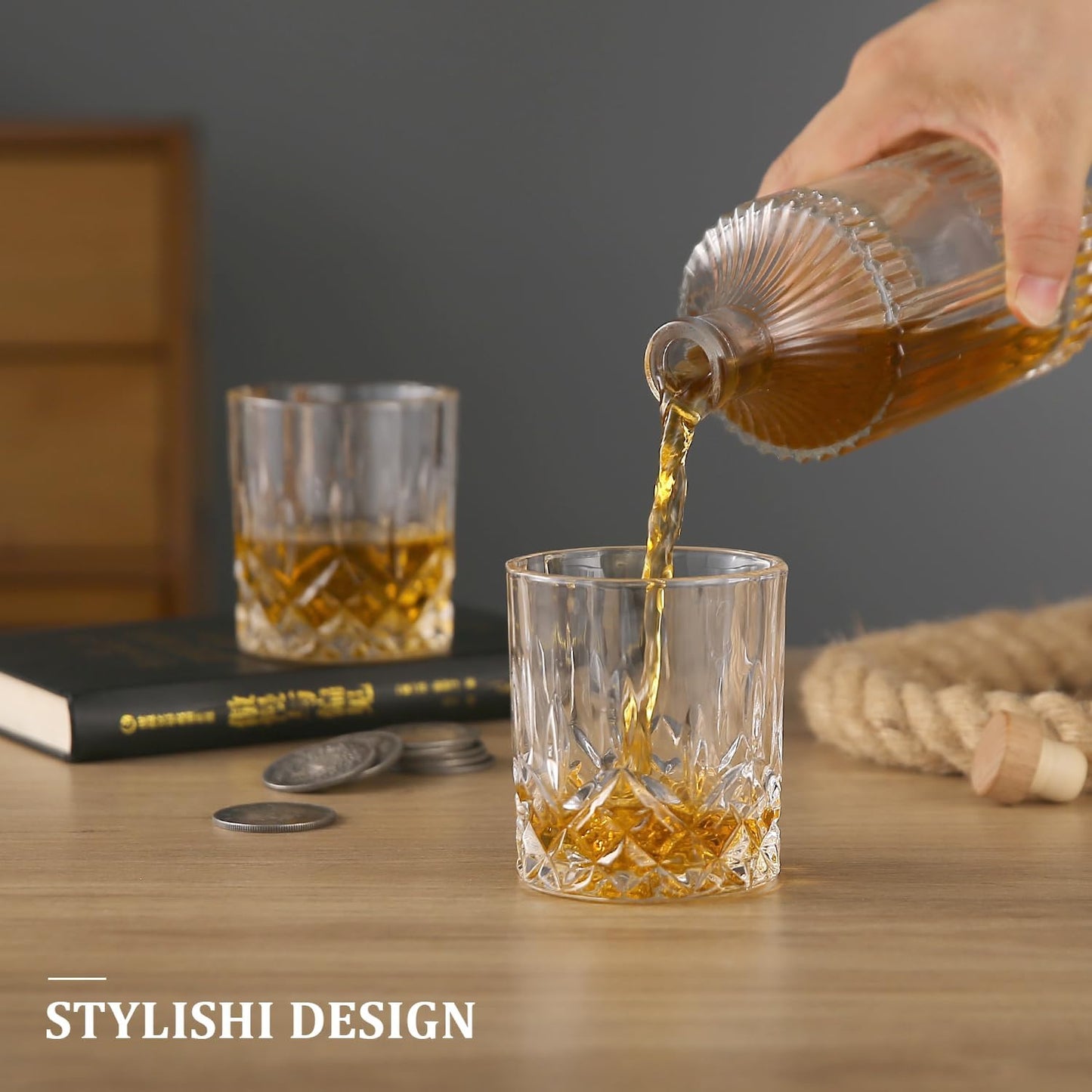 Whiskey Glasses Set of 4, Lead-Free Crystal Rocks glass, 10 Oz Old-Fashioned, Rum & Scotch Glasses, Frozen Crystal Chills Cocktails, Personalised Whisky Glass Gift Set for Men,Dad,Brother