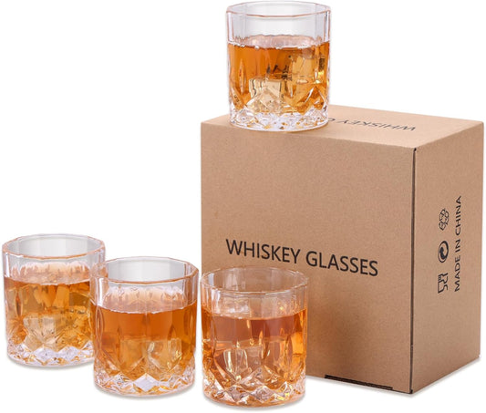 Premium Whiskey Glasses Set of 4, 7.7 Oz Crystal Old Fashioned Tumblers, Perfect for Scotch, Bourbon, Cocktails, Vodka & Liquor - for Men & Women