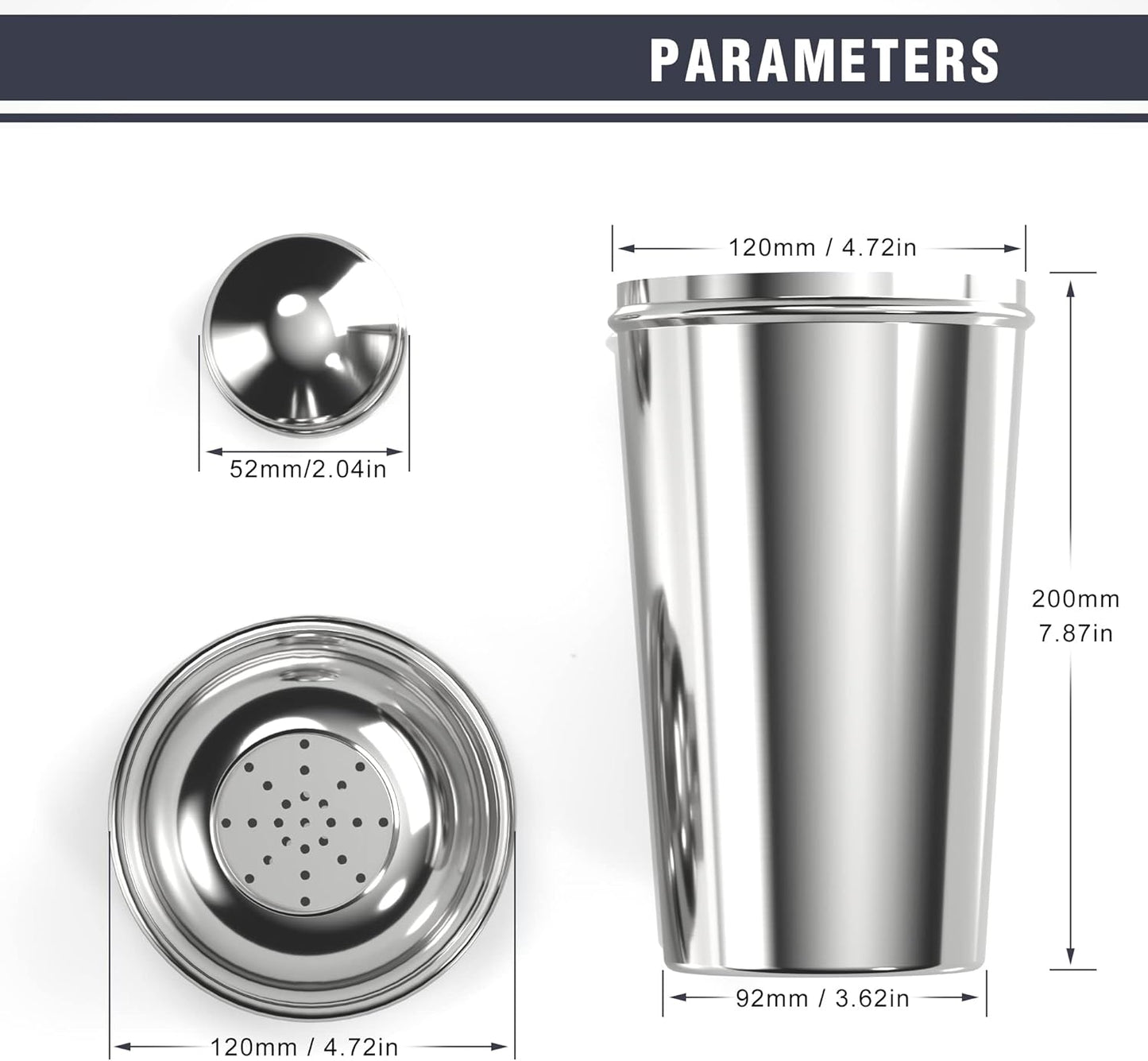 Stainless Steel Professional Cocktail Shaker - 60 oz Large Drink Shaker with Strainer for Bartending - Margarita Mixer