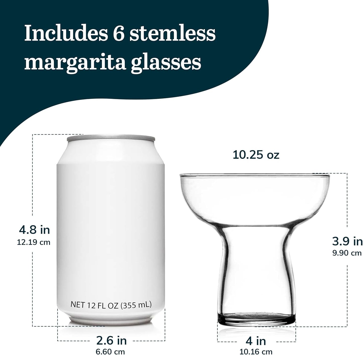 Libbey Stemless Margarita Glasses Set of 6, 10.25 ounces Classic Lightweight Margarita Cups, Fancy Glassware Set for Celebrations
