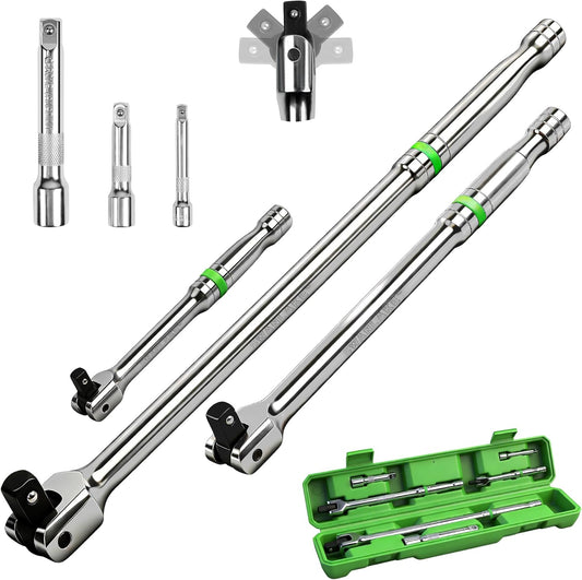 SWANLAKE GARDEN TOOLS 6-Piece Premium Breaker Bar Set, 1/4", 3/8" & 1/2" Drive, Heavy Duty Breaker Bars, 6-inch, 10-inch, 15-inch Length with 180° Rotatable Head