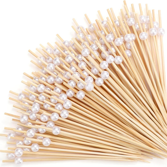 Reallnaive 600 Pcs Cocktail Pick Pearl Fancy Toothpick for Appetizer 4.7 Inch Long Skewer for Drink Fruit Food Bamboo Stick Wedding Bridal Shower Decoration Charcuterie Accessories (White)