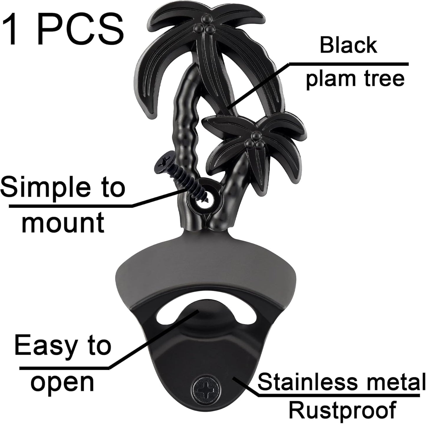 Black Palm Tree Bottle Opener Wall Mount Beer Cap Opener Stainless for Beach Theme