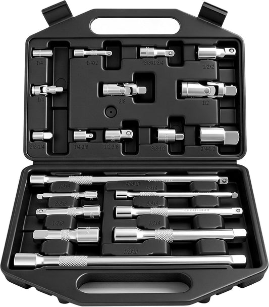 HORUSDY 20-Piece Socket Extension Bar Set, 1/4", 3/8" and 1/2" Drive Socket Extension Set, Universal Joint Socket, CR-V Steel