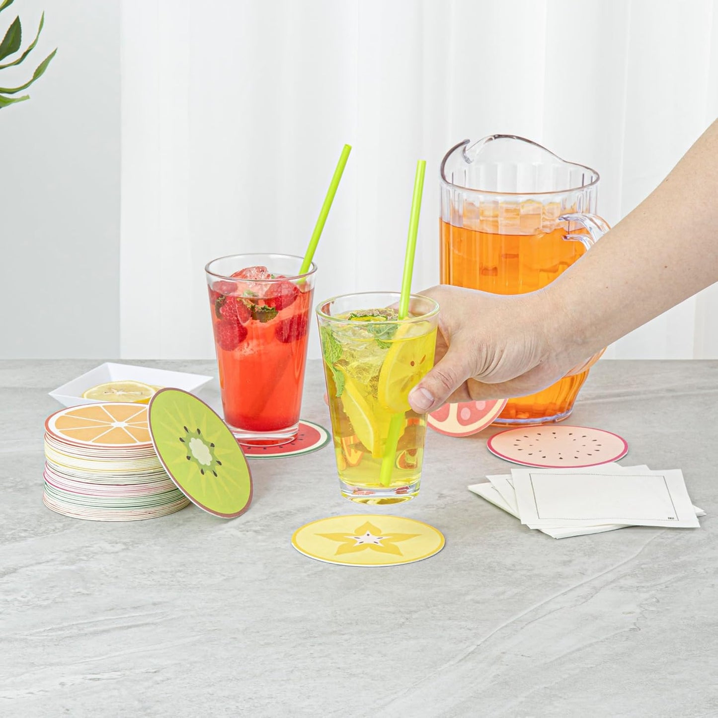 Restaurantware Drink Coasters 48 Count 4 Inch Paper High-Density Pulpboard Bar Coasters Assorted Customizable Designs Super Absorbent Reusable Round Coasters