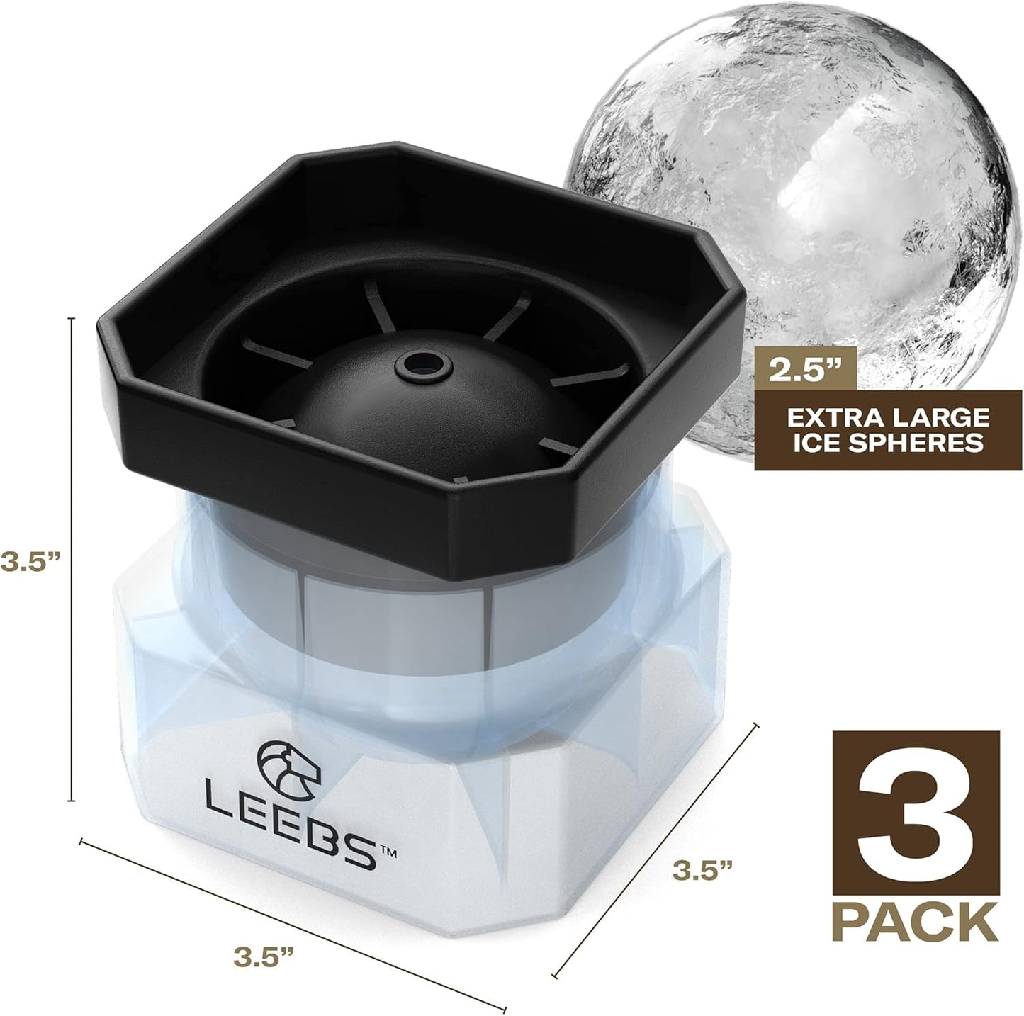 Silicone Freezer Press Sphere Ice Ball Maker Mold, 3 Pack for Large Round Craft Whisky Ice Balls - Bourbon, Scotch, Old Fashioned, Cocktail Drinks - by LEEBS