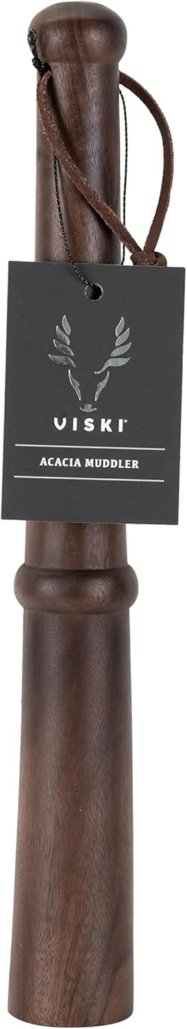 Viski Acacia Wood Cocktail Muddler Bar Utensils, Wooden Muddler Bar Essentials, Barware Muddler for Cocktails, 12in Wood Set of 1