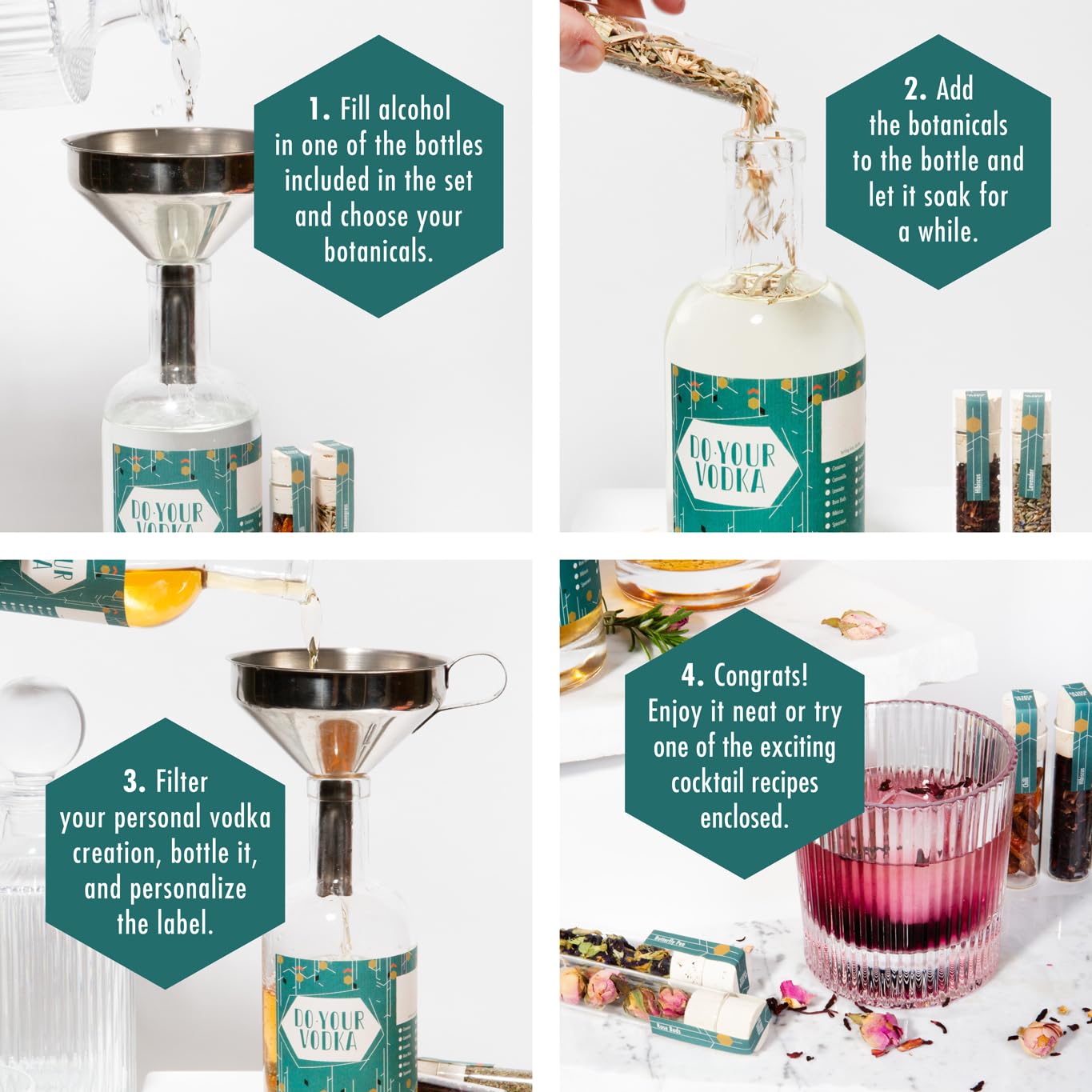 DO Your Vodka | DIY Infusion & Cocktail Kit | 12 Botanicals, 2 Glass Bottles, Recipe Guide | Gift for Men & Women | Holiday, Christmas, Birthday | Great for Home Bartenders & Cocktail Lovers