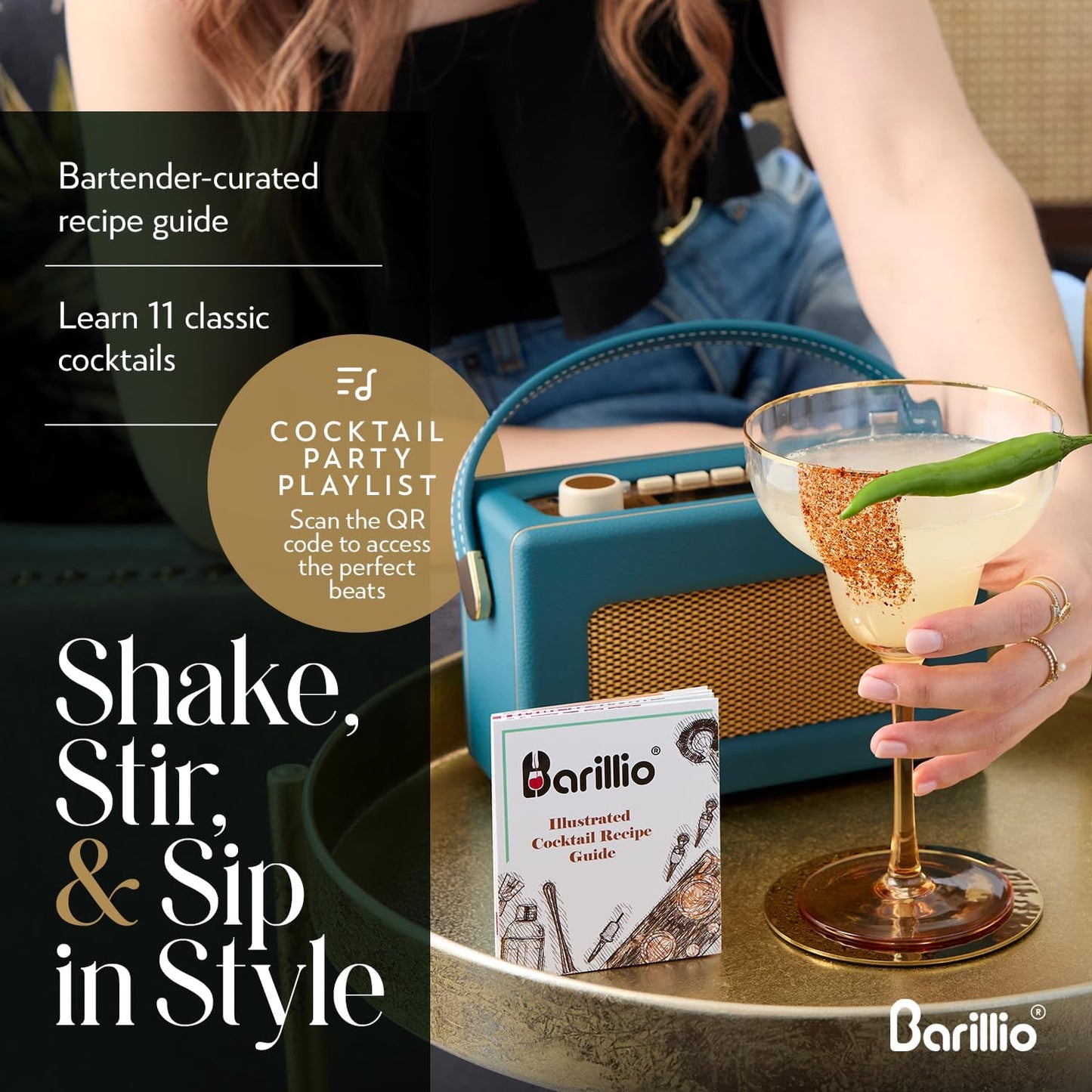 Barillio Black Mixology Bartender Kit - 8-Pc Stainless-Steel Travel Cocktail Shaker Set with Bag - Bar Tools w/Martini Shaker, Drink Mixer Spoon & Mojito Muddler for Cocktails - Bar & Bartending Kit