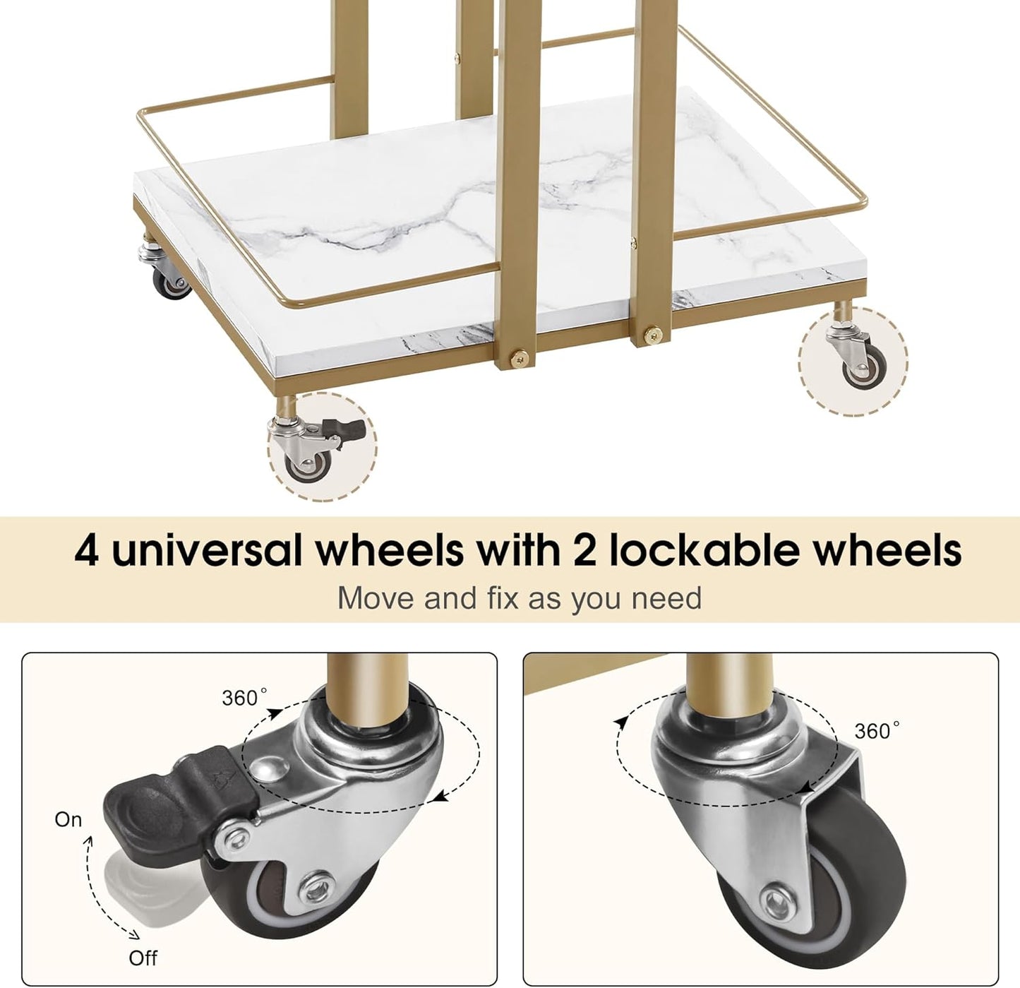 BarberPub Utility Salon Trolley, Metal Storage Rolling Barber Trolley with Wheels, Golden Esthetician Cart, Multi-Purpose 3-Tier Mobile Facial Trolley, Nail Cart 2033 (White)