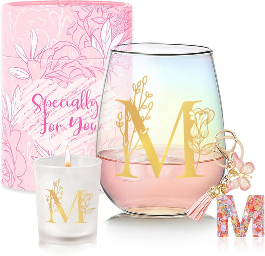 Personalized Birthday Gifts for Women Monogrammed Stemless Wine Glasses Unique Friendship Initial Gifts Christmas Gift for Women Mom Sister Her Wife Friends Customized Bridesmaid Bride Wedding Gift