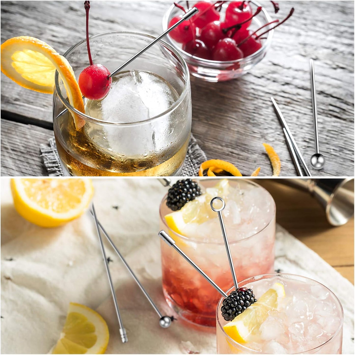 Cocktail Picks Stick, 20Pcs Stainless Steel Martini Picks, Reusable Metal Cocktail Skewers Olives Appetizers Bloody Mary Brandied