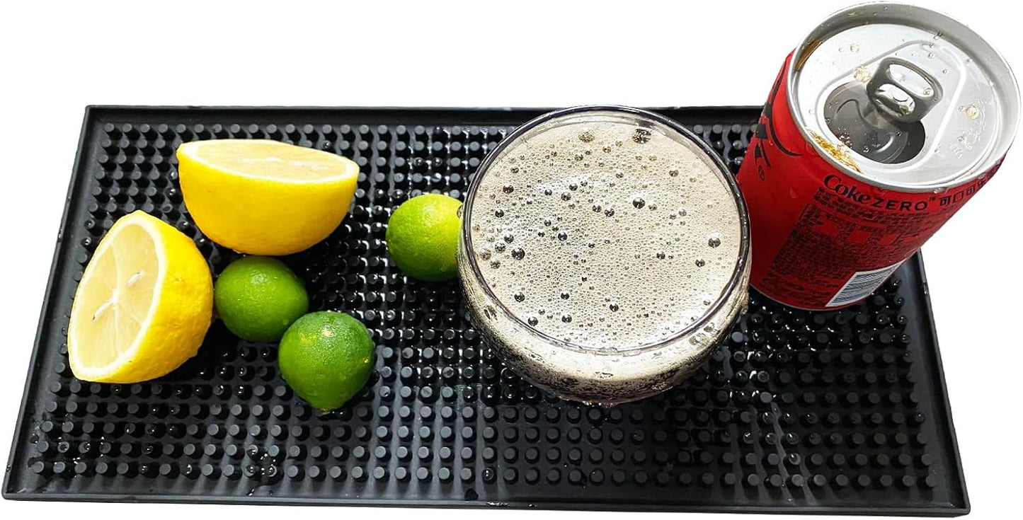 XieNie Bar Mat, 6" x 12" Black Small Coffee Mat for Home Bar Kitchen Countertop, Non-Slip Rubber Service Spill Mat for Cocktail Bartender Accessories, PVC Counter Top Cup Glasses Drying Mats, 2Pac