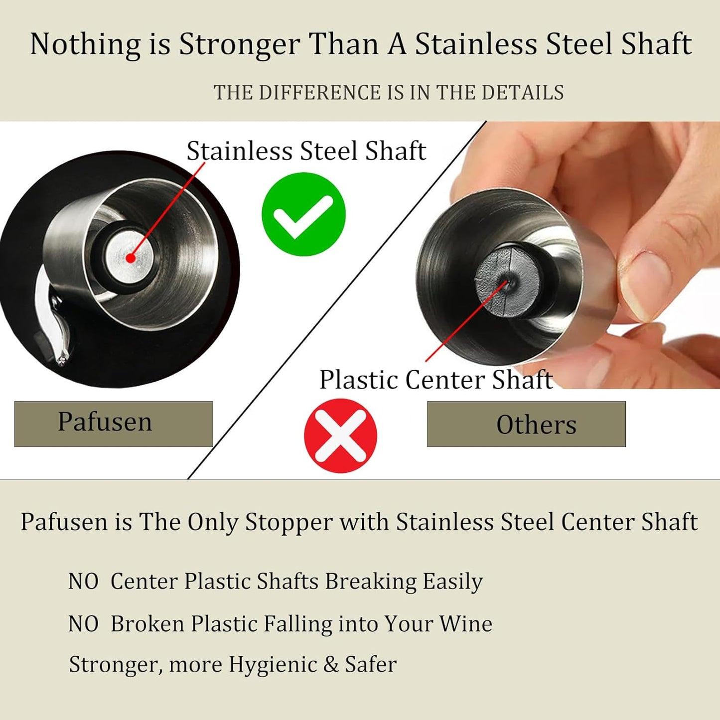 Pafusen Wine Stoppers Set of 2, Stainless Steel Wine Bottle Stopper with Silicone Seal, Reusable Wine Freshness Keep, Wine Saver Wine Bottle Sealer Stopper, Wine Accessories Gift (Polished)