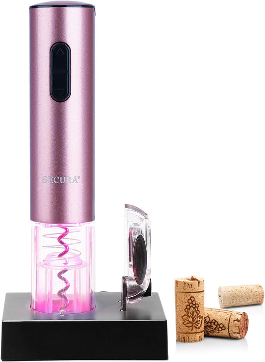 Secura Electric Wine Opener, Automatic Electric Wine Bottle Corkscrew Opener with Foil Cutter, Rechargeable (Rose Gold) - Rose Gold