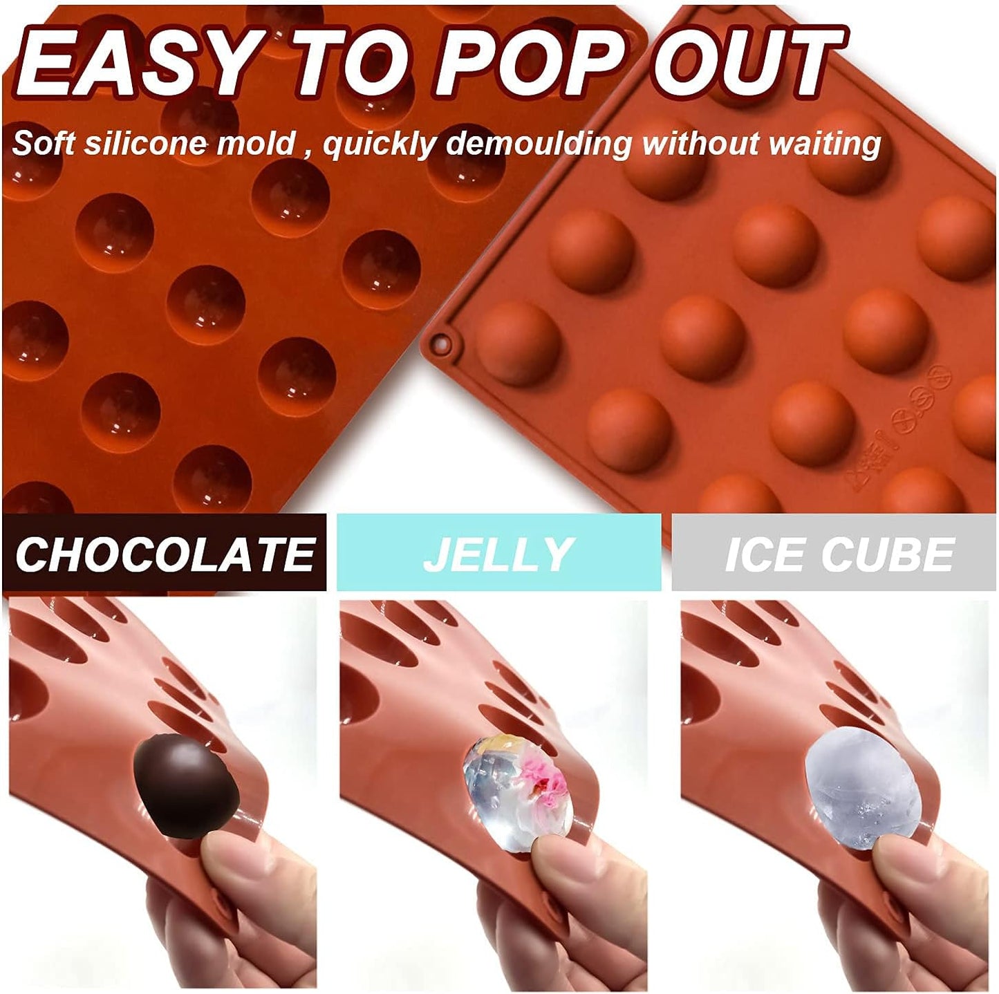 Lerykin Mini 24-Cavity Semi Sphere Silicone Molds Non-Stick, 2 Packs Half Sphere Silicone Baking Molds for Making Jelly, Chocolates and Cake