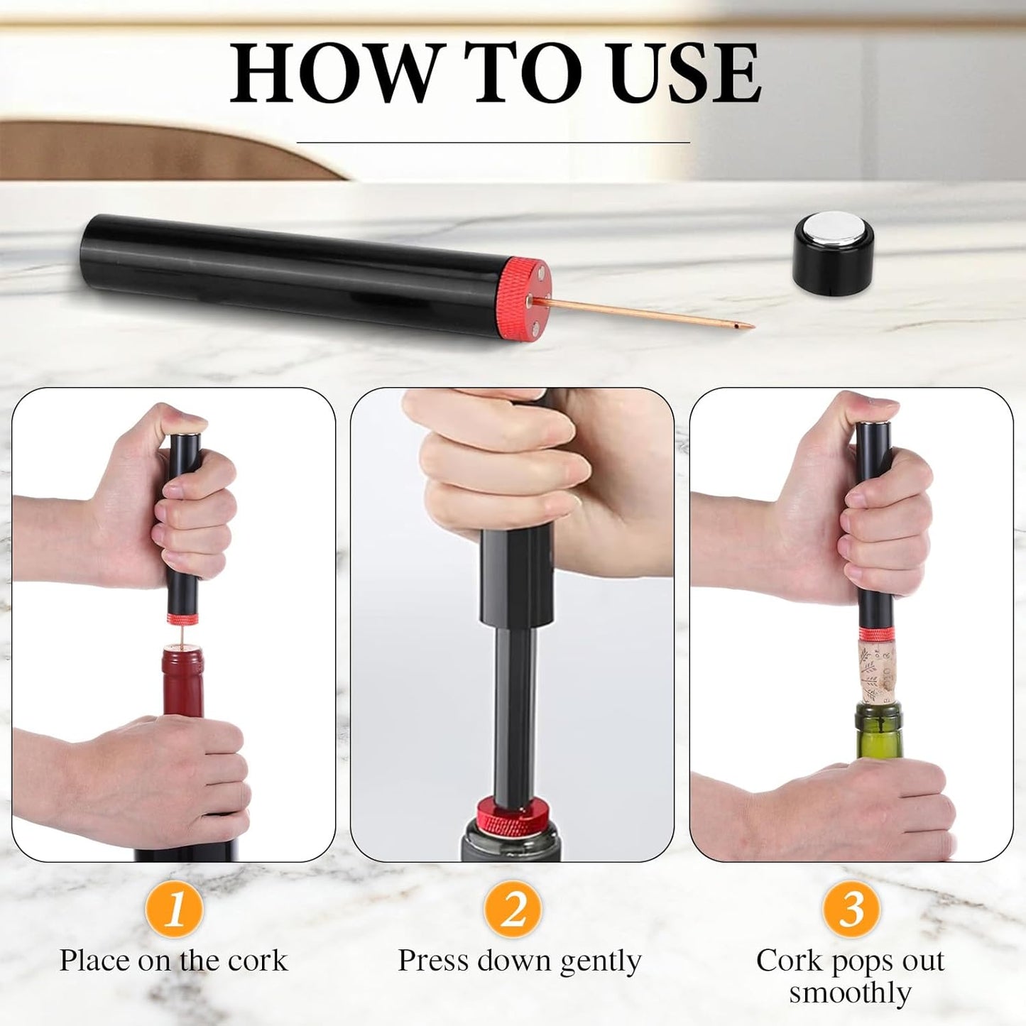 2pcs Arropop Wine Opener, Travel Portable Pocket Air Pressure Pump Bottle Open for Home Restaurant Party (Golden+Red)