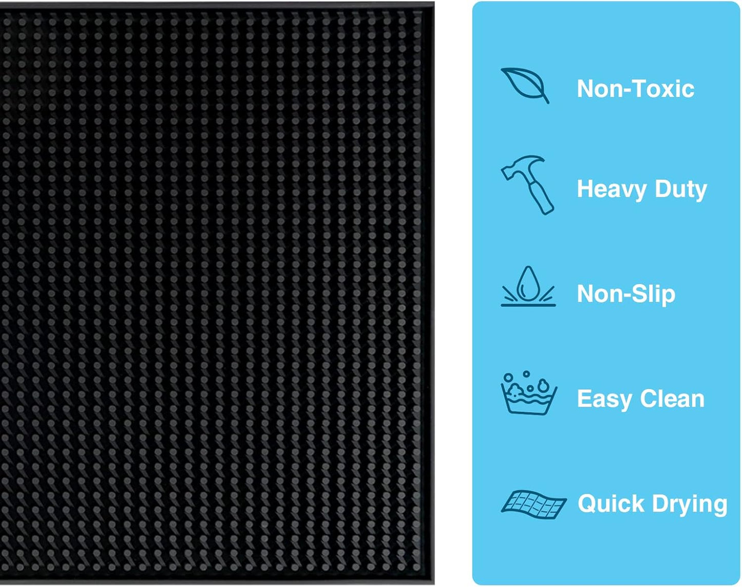 BARsics PVC Bar Service Mat for Cocktail Bartender 18x12 inches (Black)