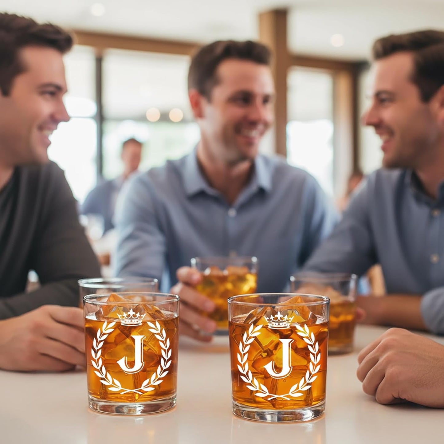 Personalized Whiskey Glasses Gifts for Men, Letter J Initial Whiskey Glass, Christmas Birthday Gifts for Men Husband Brother Dad, 10 OZ Old Fashioned Glass with Gift Box(Letter J)