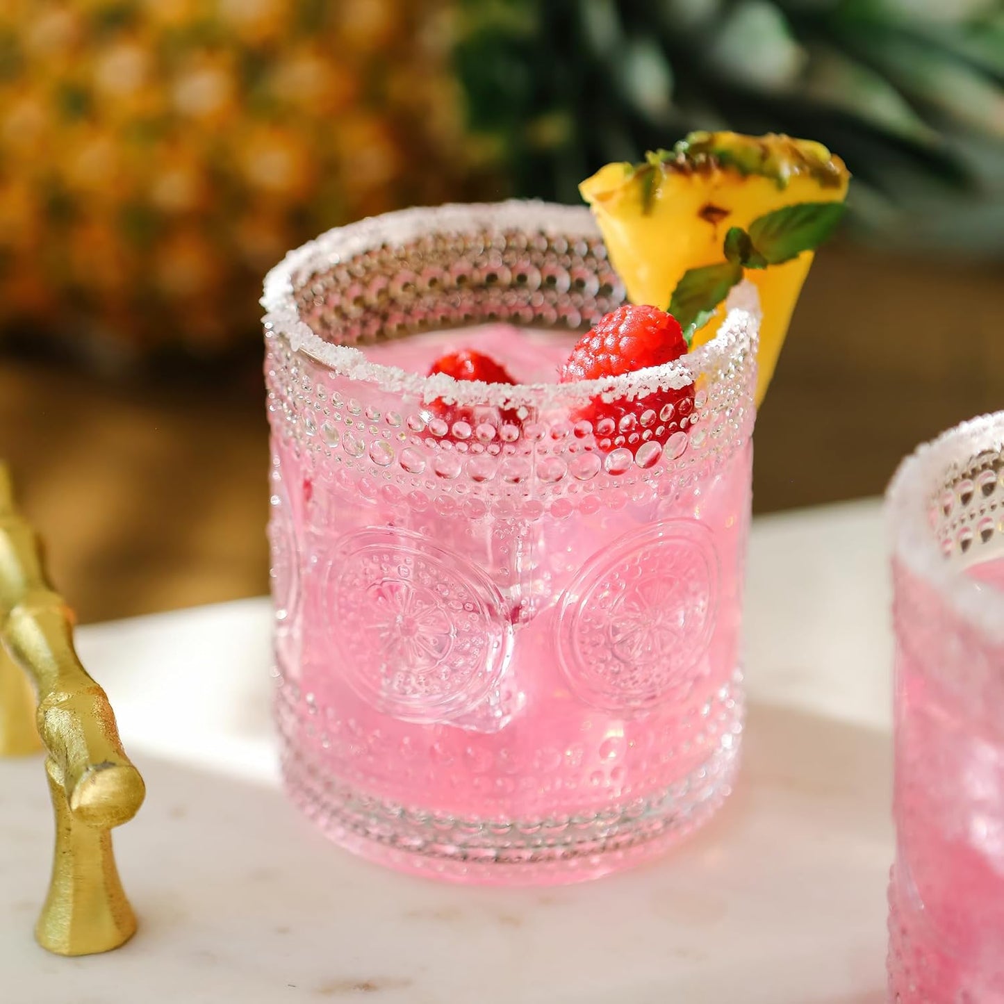 Hobnail Beaded Floral Clear Drinking Glasses Set of 6, (10 oz) Vintage Glassware Set by Kate Aspen| Cocktail Glass Set, Juice Glass, Water Cups | Great Hostess Gift & Gift for New Home Owners
