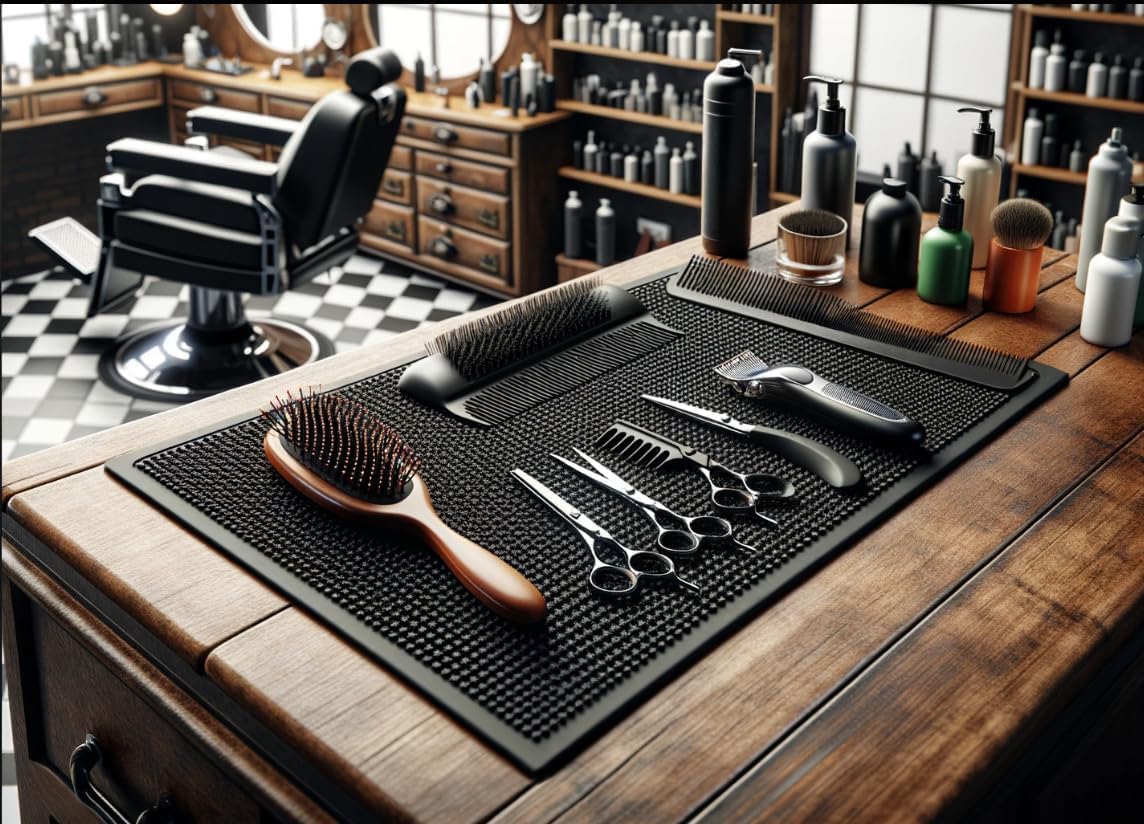 Rubber Bar Mats for Countertop by ProTensils - 18" x 12" Black Bar Mats for Bartending, Bar Service Mat, Home Bar, Coffee Bar Mat Spill Matt (2 Pieces)