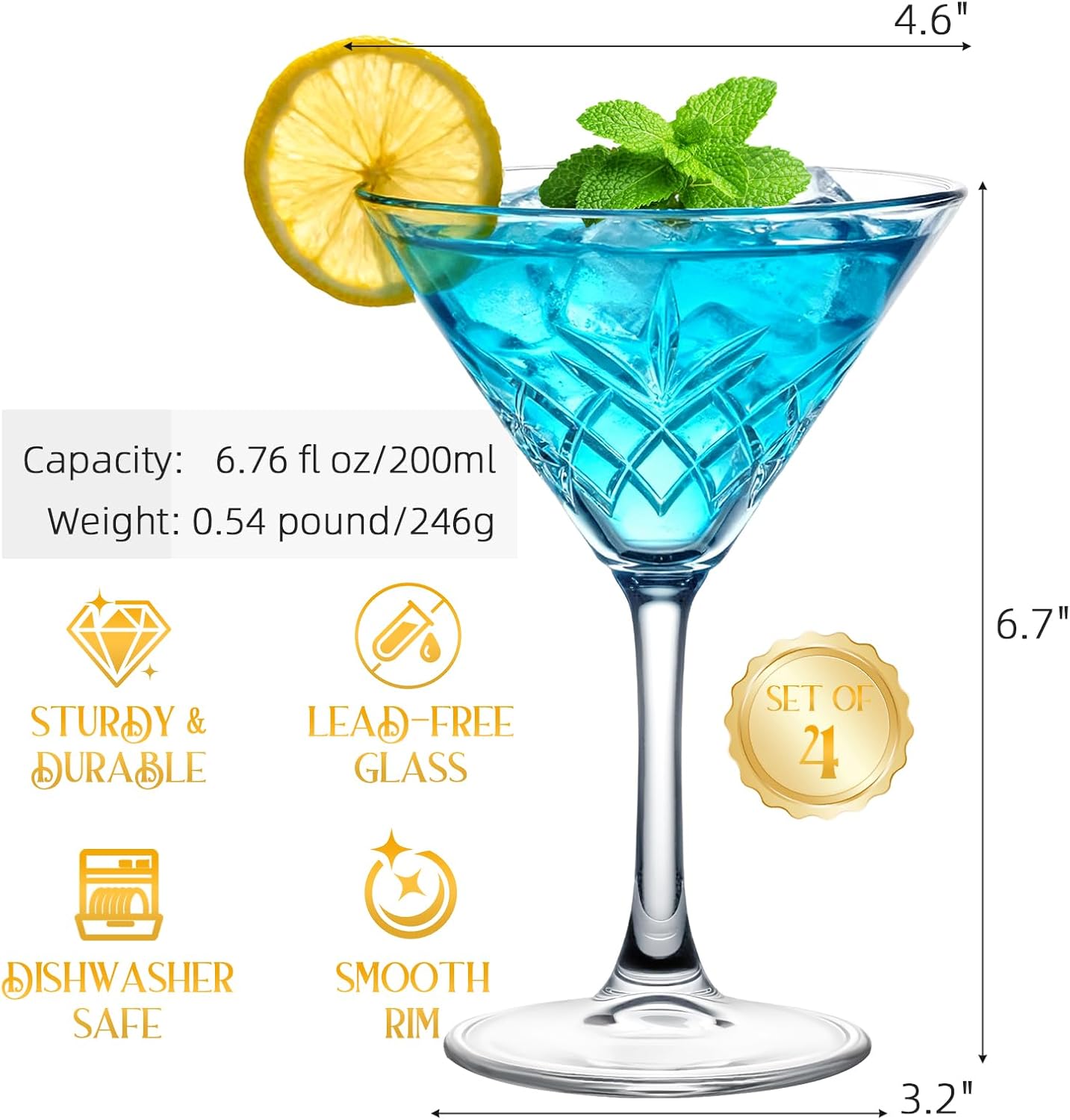 Martini Glasses Set of 4, Diamond Style Classic Crystal Glass Cocktail Glasses with Exquisite Box, Clear Hand Blown Coupe Glasses for Drink, Martini, Espresso Martini, Home Bar