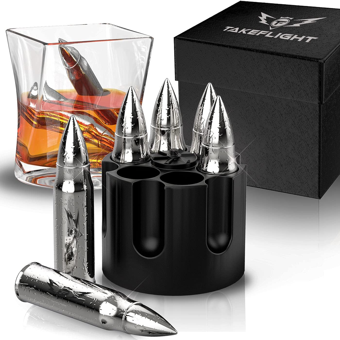 Metal Whiskey Stones - Valentines Day Gift for Him | 6 Steel Whiskey Rocks | Metal Ice Cubes to Chill Bourbon, Scotch in Your Whisky Glass - Cool Whiskey Gifts for Men, Boyfriend Valentines Day Gift