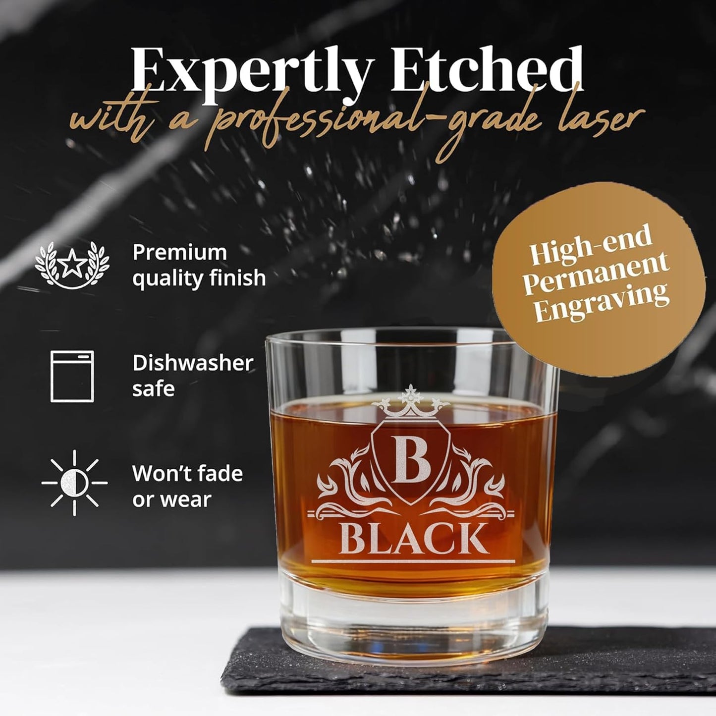 Personalized Whiskey Glass Engraved with Your Custom Text - Etched 12oz Bourbon Glass for Cocktails, Customized Gift For Men Him Husband Birthday, Your Text Here (Personalized, Old Fashioned Glass)