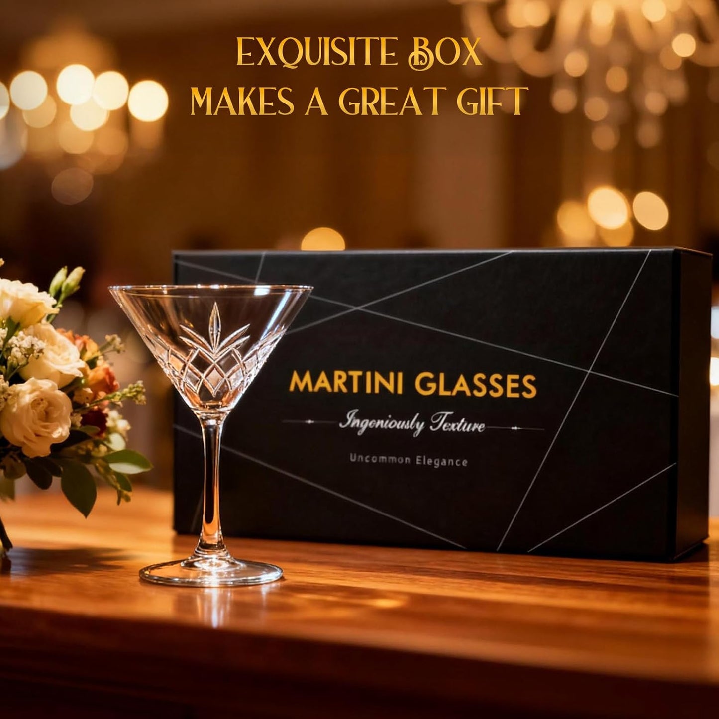 Martini Glasses Set of 4, Diamond Style Classic Crystal Glass Cocktail Glasses with Exquisite Box, Clear Hand Blown Coupe Glasses for Drink, Martini, Espresso Martini, Home Bar