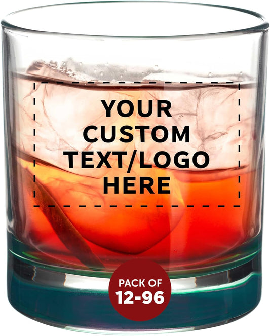Custom Lexington Rocks Whiskey Glass 10.5 oz Set of 12/48/96, Personalized Bulk Pack Perfect for Scotch Bourbon Whiskey Cocktail - Green