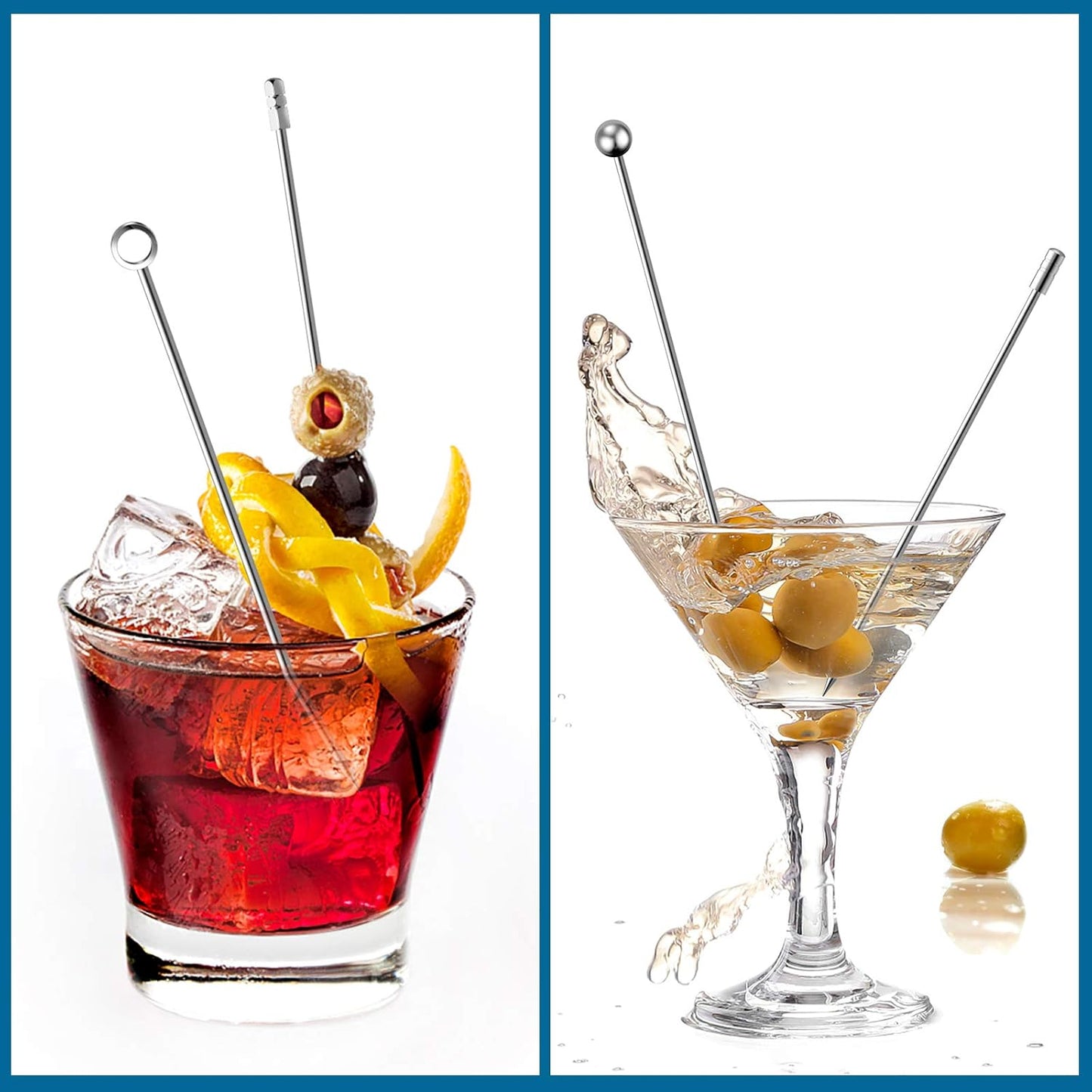 Cocktail Picks Stick, 20Pcs Stainless Steel Martini Picks, Reusable Metal Cocktail Skewers Olives Appetizers Bloody Mary Brandied