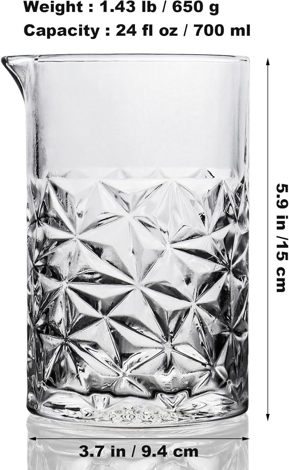 Cocktail Mixing Glass, 24 FL OZ Crystal Stirring Glass, Durable Thick Bottom Heavy Base Design, Bartender Gifts for Men, Elegant and Functional Home Barware Tools