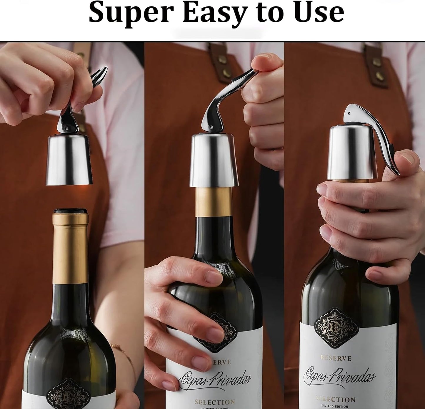 Pafusen Wine Stoppers Set of 2, Stainless Steel Wine Bottle Stopper with Silicone Seal, Reusable Wine Freshness Keep, Wine Saver Wine Bottle Sealer Stopper, Wine Accessories Gift (Polished)