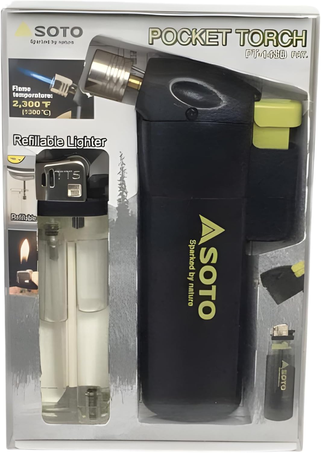 SOTO Butane Torch Lighter, Compact Windproof Pocket Lighter, Refillable, Adjustable Flame, Durable and Portable for Camping, Hiking, BBQs, and DIY Projects. Shipped Empty.