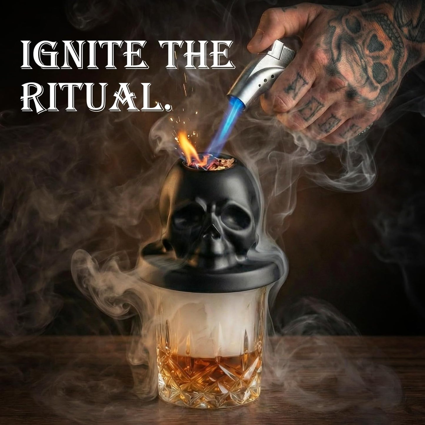 Whiskey Smoker Kit with Torch - Portable Bag, 4 Wood Chips, Cocktail Smoker Infuser Kit, Old Fashioned Drink Smoker Kit, Birthday Bourbon Whiskey Gifts for Men, Dad, Husband (NO Butane)