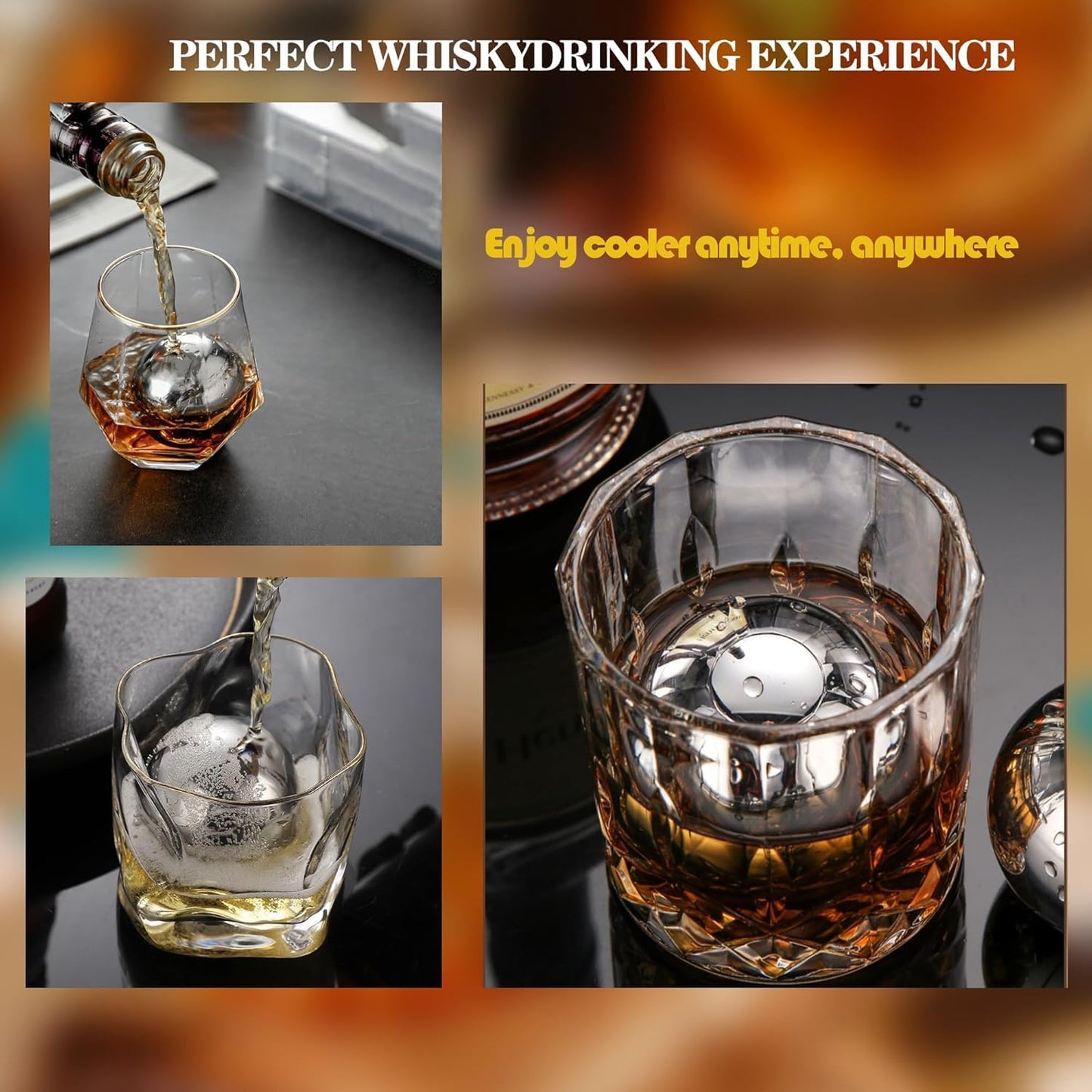 Reusable Ice Cubes & Metal Chilling Stones 304 Stainless Steel Whiskey Balls XL Extra Large Whiskey Ice Stones Set of 4 Silver Ball 2.2" (55 mm) Whiskey Gifts