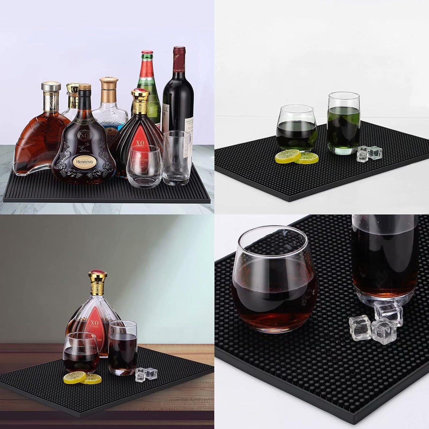 XieNie Bar Mat, 18" x 12" Black Rubber Coffee Mat for Home Bar Kitchen Countertop, Non-Slip Service Spill Mat for Cocktail Bartender Accessories, PVC Counter Top Cup Glasses Drying Mats, 1Pac