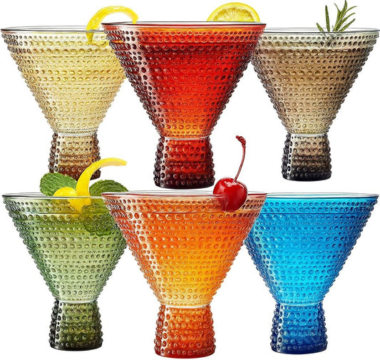 Khen Plastic Hobnail Martini & Cocktail Drinking Glasses Set of 6 Neutral Tones Cups 14oz, Shatterproof & Unbreakable Acrylic Beaded Design, BPA-Free, Dishwasher Safe Indoor/Outdoor Drinkware Water